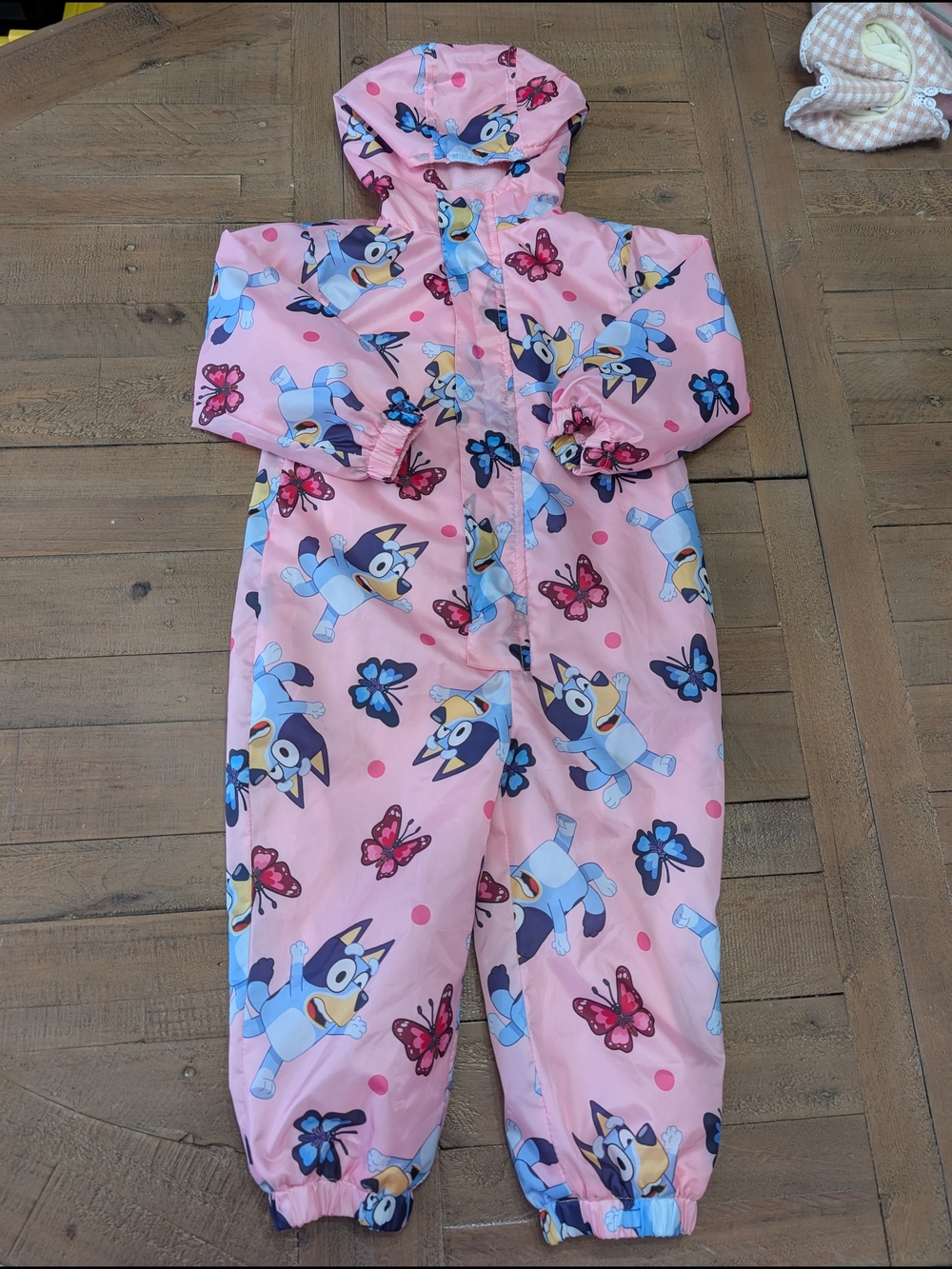Bluey Pink Waterproof One-Piece Rain Suit with Bluey & Butterfly Print
